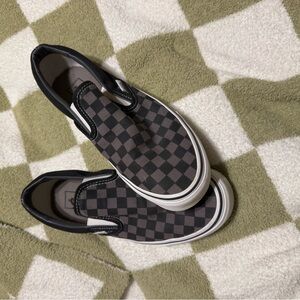 Like New Vans Black and Gray Checkered Slip-On Sneakers